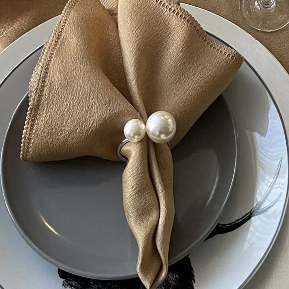 12 Formal Dinner Napkin Rings Silver with Pearls‎ Wedding Anniversary Holidays